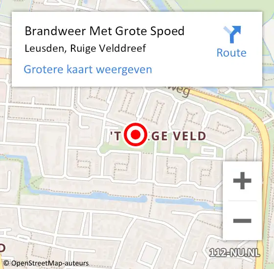 Locatie op kaart van de 112 melding: Brandweer Met Grote Spoed Naar Leusden, Ruige Velddreef op 27 september 2021 02:20