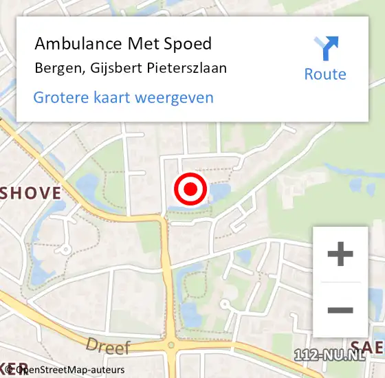 Locatie op kaart van de 112 melding: Ambulance Met Spoed Naar Bergen, Gijsbert Pieterszlaan op 27 september 2021 02:46