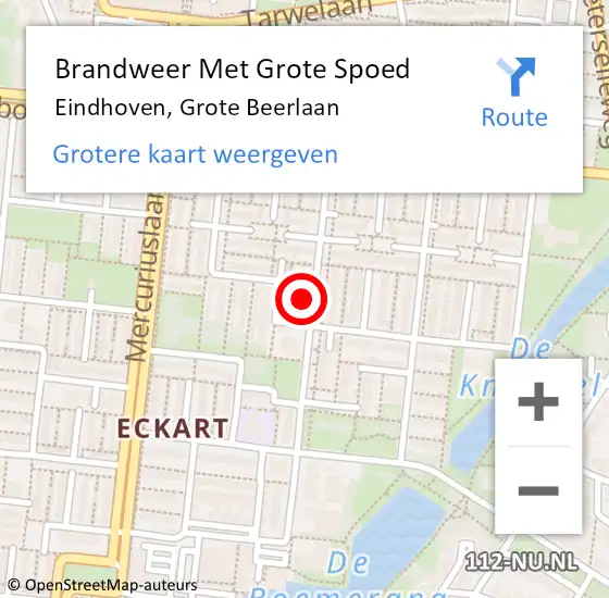 Locatie op kaart van de 112 melding: Brandweer Met Grote Spoed Naar Eindhoven, Grote Beerlaan op 27 september 2021 02:50