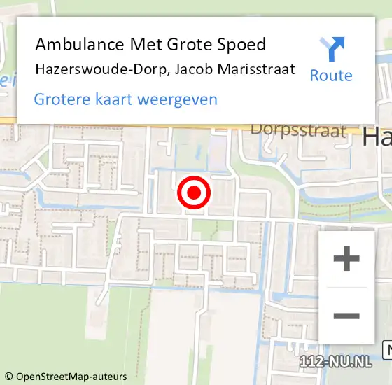 Locatie op kaart van de 112 melding: Ambulance Met Grote Spoed Naar Hazerswoude-Dorp, Jacob Marisstraat op 27 september 2021 04:49
