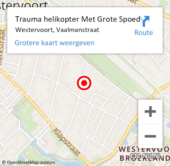 Locatie op kaart van de 112 melding: Trauma helikopter Met Grote Spoed Naar Westervoort, Vaalmanstraat op 27 september 2021 05:24