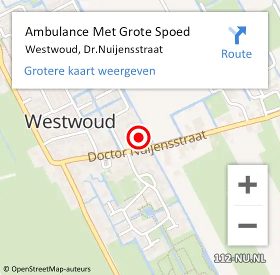 Locatie op kaart van de 112 melding: Ambulance Met Grote Spoed Naar Westwoud, Dr.Nuijensstraat op 27 september 2021 06:56