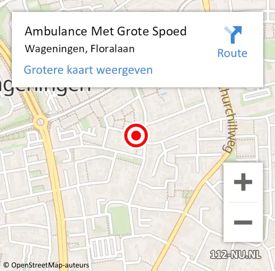 Locatie op kaart van de 112 melding: Ambulance Met Grote Spoed Naar Wageningen, Floralaan op 27 september 2021 07:02