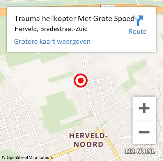 Locatie op kaart van de 112 melding: Trauma helikopter Met Grote Spoed Naar Herveld, Bredestraat-Zuid op 27 september 2021 07:30