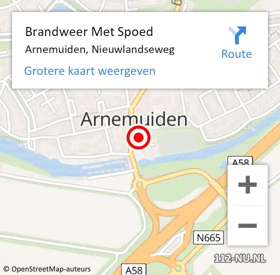 Locatie op kaart van de 112 melding: Brandweer Met Spoed Naar Arnemuiden, Nieuwlandseweg op 27 september 2021 07:45