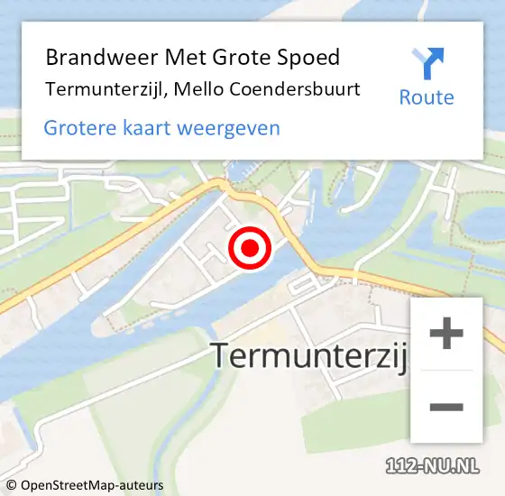 Locatie op kaart van de 112 melding: Brandweer Met Grote Spoed Naar Termunterzijl, Mello Coendersbuurt op 27 september 2021 07:57