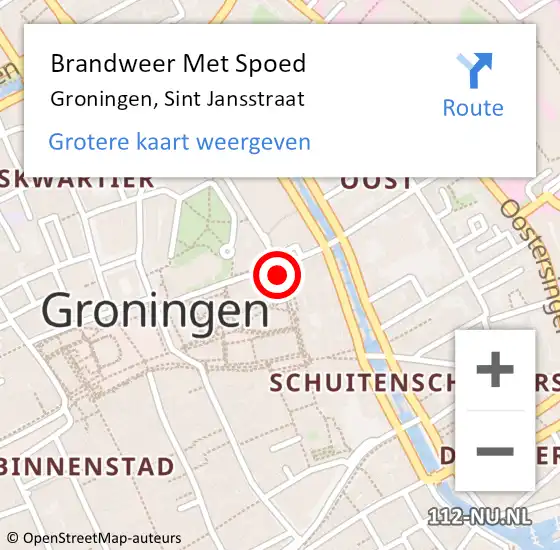Locatie op kaart van de 112 melding: Brandweer Met Spoed Naar Groningen, Sint Jansstraat op 27 september 2021 08:00