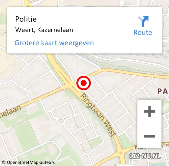 Locatie op kaart van de 112 melding: Politie Weert, Kazernelaan op 27 september 2021 08:00