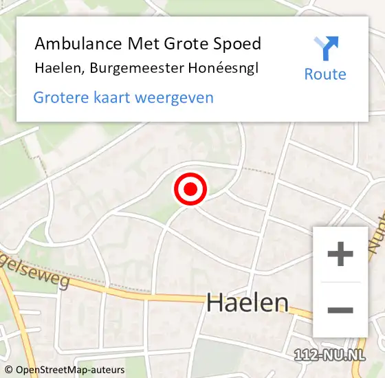 Locatie op kaart van de 112 melding: Ambulance Met Grote Spoed Naar Haelen, Burgemeester Honéesngl op 27 september 2021 08:11