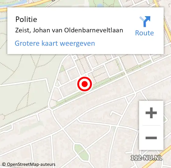 Locatie op kaart van de 112 melding: Politie Zeist, Johan van Oldenbarneveltlaan op 27 september 2021 08:12