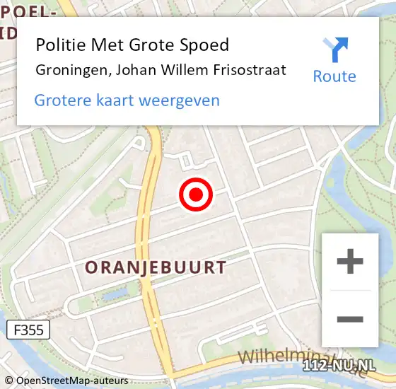 Locatie op kaart van de 112 melding: Politie Met Grote Spoed Naar Groningen, Johan Willem Frisostraat op 27 september 2021 08:14