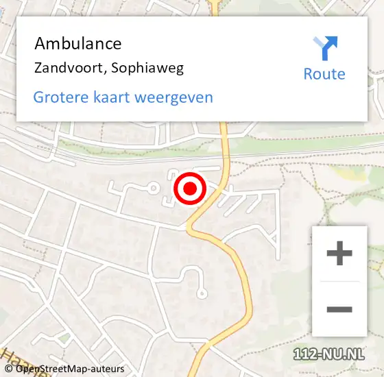 Locatie op kaart van de 112 melding: Ambulance Zandvoort, Sophiaweg op 27 september 2021 08:22