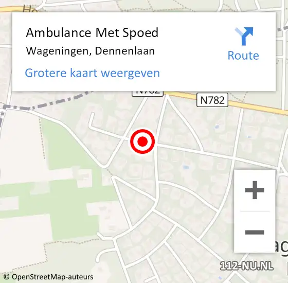 Locatie op kaart van de 112 melding: Ambulance Met Spoed Naar Wageningen, Dennenlaan op 27 september 2021 08:33