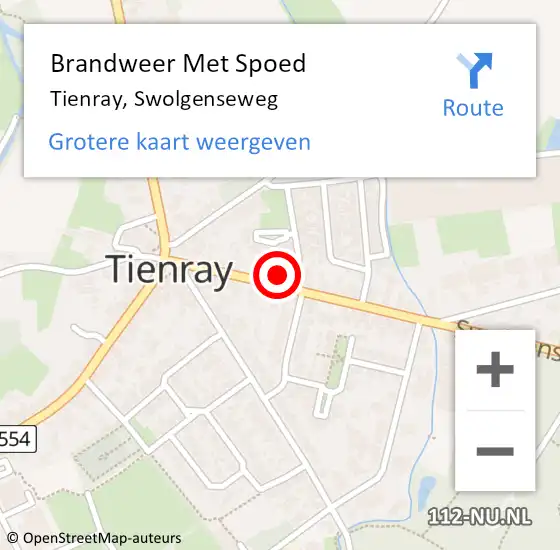 Locatie op kaart van de 112 melding: Brandweer Met Spoed Naar Tienray, Swolgenseweg op 27 september 2021 08:43