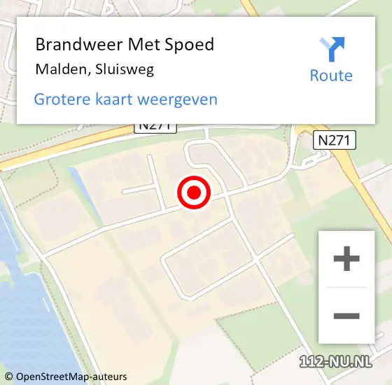 Locatie op kaart van de 112 melding: Brandweer Met Spoed Naar Malden, Sluisweg op 27 september 2021 08:47