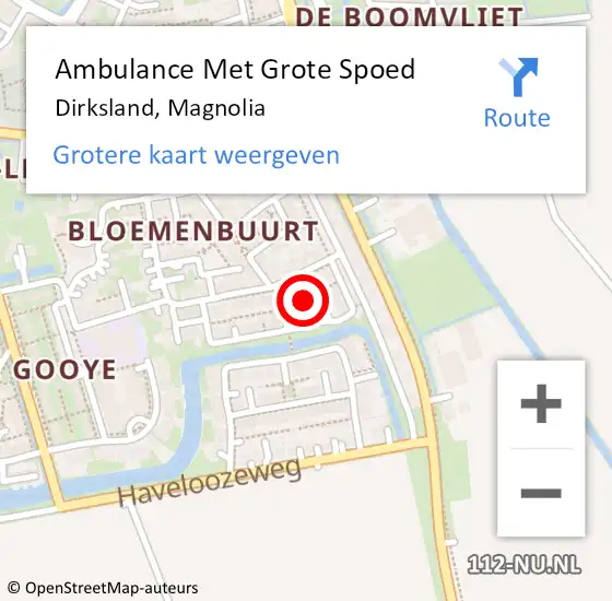 Locatie op kaart van de 112 melding: Ambulance Met Grote Spoed Naar Dirksland, Magnolia op 27 september 2021 08:53