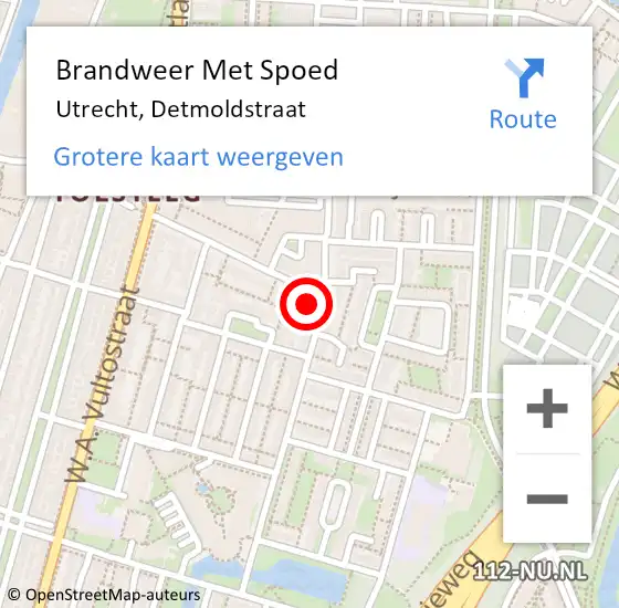 Locatie op kaart van de 112 melding: Brandweer Met Spoed Naar Utrecht, Detmoldstraat op 27 september 2021 09:07