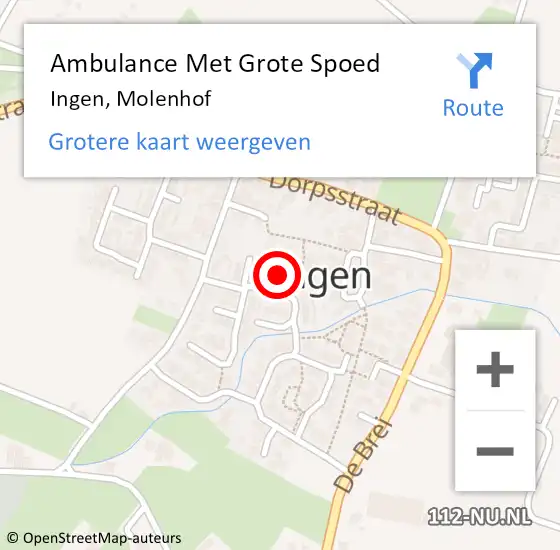 Locatie op kaart van de 112 melding: Ambulance Met Grote Spoed Naar Ingen, Molenhof op 27 september 2021 09:26