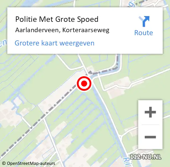 Locatie op kaart van de 112 melding: Politie Met Grote Spoed Naar Aarlanderveen, Korteraarseweg op 27 september 2021 10:13