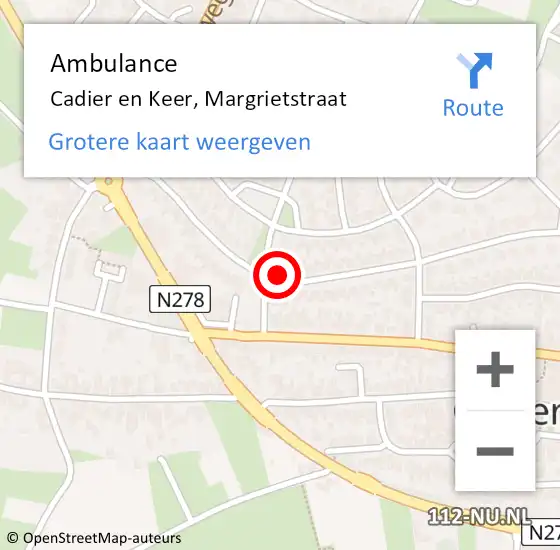 Locatie op kaart van de 112 melding: Ambulance Cadier en Keer, Margrietstraat op 24 juni 2014 09:28