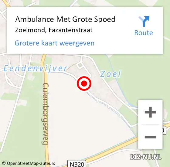 Locatie op kaart van de 112 melding: Ambulance Met Grote Spoed Naar Zoelmond, Fazantenstraat op 27 september 2021 11:59