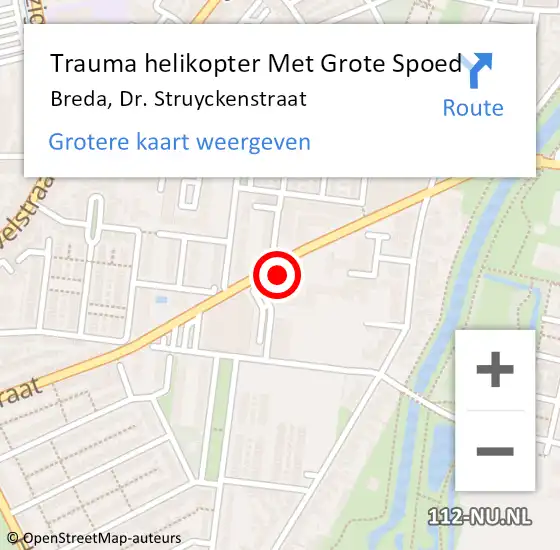 Locatie op kaart van de 112 melding: Trauma helikopter Met Grote Spoed Naar Breda, Dr. Struyckenstraat op 27 september 2021 12:05