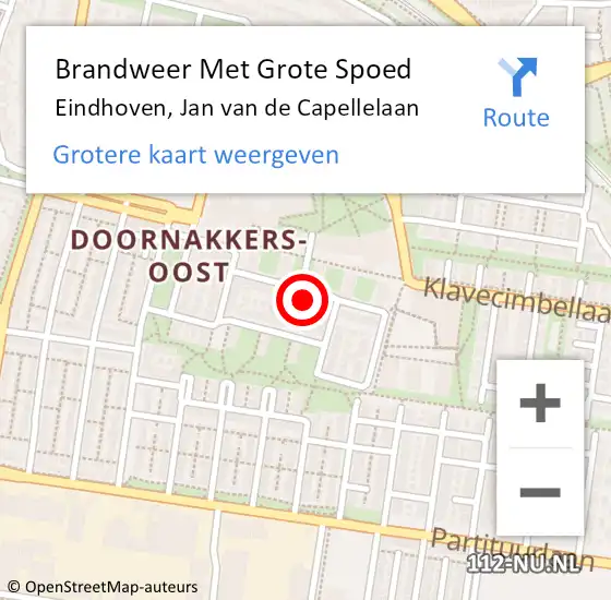 Locatie op kaart van de 112 melding: Brandweer Met Grote Spoed Naar Eindhoven, Jan van de Capellelaan op 27 september 2021 12:07