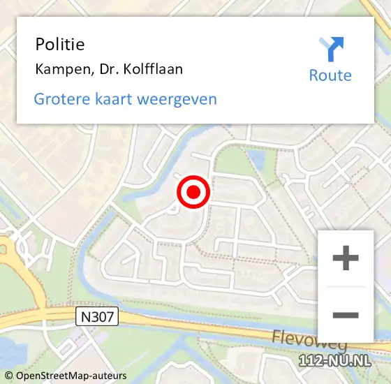 Locatie op kaart van de 112 melding: Politie Kampen, Dr. Kolfflaan op 27 september 2021 12:08