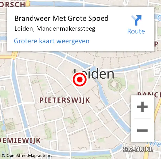 Locatie op kaart van de 112 melding: Brandweer Met Grote Spoed Naar Leiden, Mandenmakerssteeg op 27 september 2021 12:19