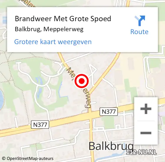 Locatie op kaart van de 112 melding: Brandweer Met Grote Spoed Naar Balkbrug, Meppelerweg op 27 september 2021 12:21