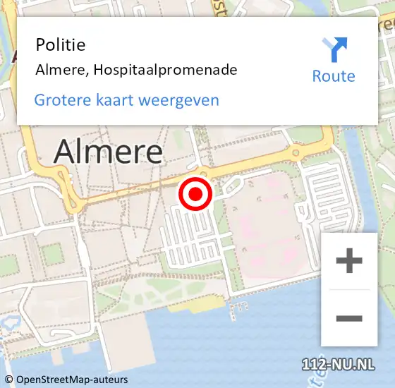 Locatie op kaart van de 112 melding: Politie Almere, Hospitaalpromenade op 27 september 2021 12:24