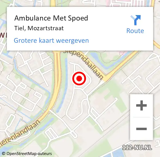 Locatie op kaart van de 112 melding: Ambulance Met Spoed Naar Tiel, Mozartstraat op 27 september 2021 12:44