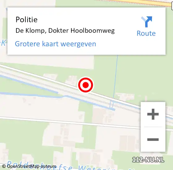Locatie op kaart van de 112 melding: Politie De Klomp, Dokter Hoolboomweg op 27 september 2021 13:13