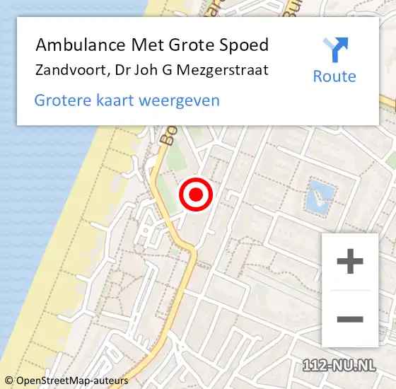 Locatie op kaart van de 112 melding: Ambulance Met Grote Spoed Naar Zandvoort, Dr Joh G Mezgerstraat op 27 september 2021 13:42
