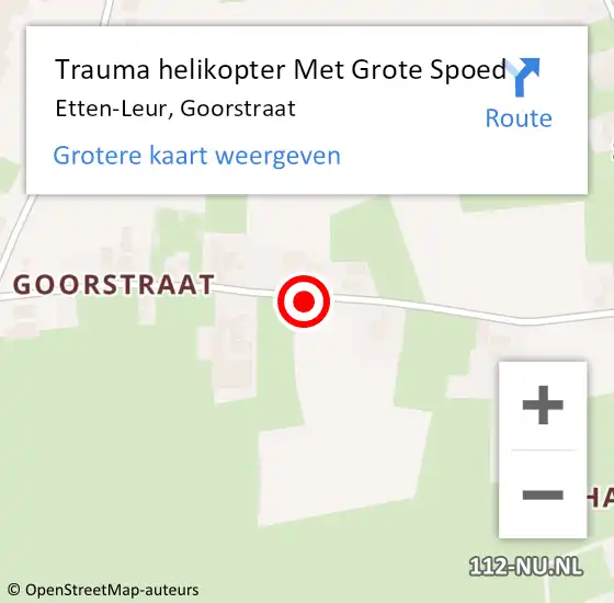 Locatie op kaart van de 112 melding: Trauma helikopter Met Grote Spoed Naar Etten-Leur, Goorstraat op 27 september 2021 13:46