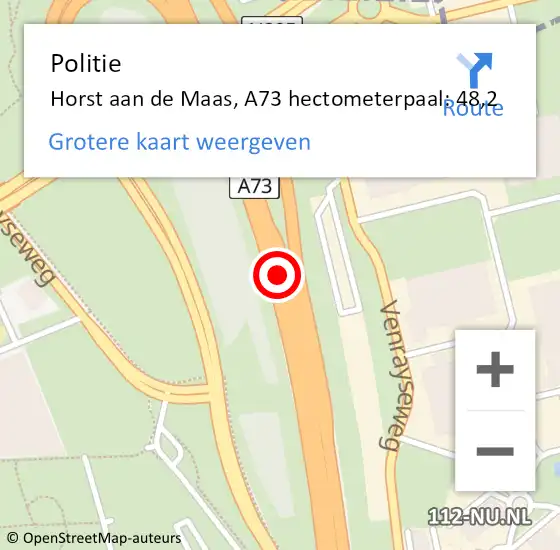 Locatie op kaart van de 112 melding: Politie Horst aan de Maas, A73 hectometerpaal: 48,2 op 27 september 2021 14:24