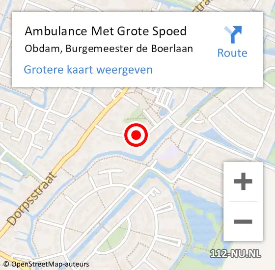 Locatie op kaart van de 112 melding: Ambulance Met Grote Spoed Naar Obdam, Burgemeester de Boerlaan op 27 september 2021 14:41