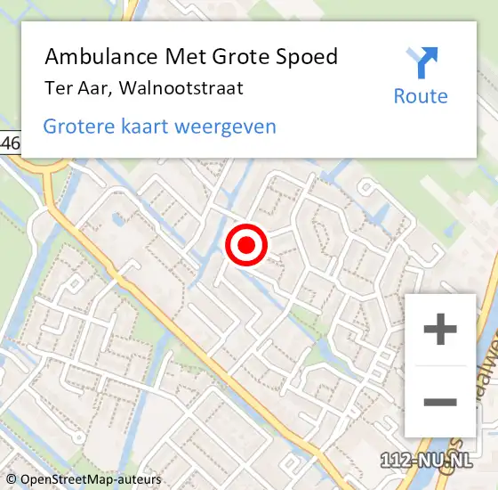 Locatie op kaart van de 112 melding: Ambulance Met Grote Spoed Naar Ter Aar, Walnootstraat op 27 september 2021 14:42