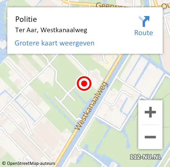 Locatie op kaart van de 112 melding: Politie Ter Aar, Westkanaalweg op 27 september 2021 14:57