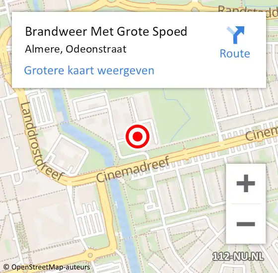 Locatie op kaart van de 112 melding: Brandweer Met Grote Spoed Naar Almere, Odeonstraat op 27 september 2021 14:59