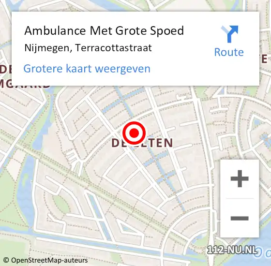 Locatie op kaart van de 112 melding: Ambulance Met Grote Spoed Naar Nijmegen, Terracottastraat op 27 september 2021 15:00