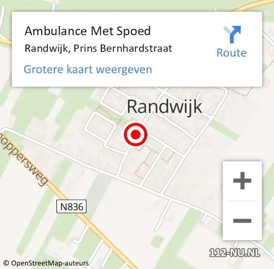Locatie op kaart van de 112 melding: Ambulance Met Spoed Naar Randwijk, Prins Bernhardstraat op 27 september 2021 15:11