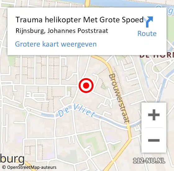 Locatie op kaart van de 112 melding: Trauma helikopter Met Grote Spoed Naar Rijnsburg, Johannes Poststraat op 27 september 2021 15:22