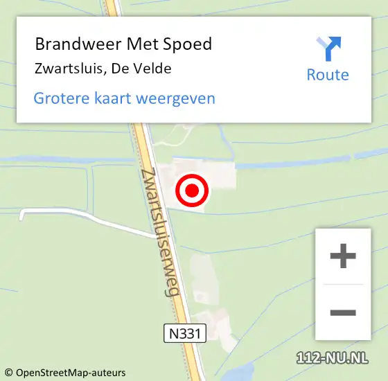 Locatie op kaart van de 112 melding: Brandweer Met Spoed Naar Zwartsluis, De Velde op 27 september 2021 16:24