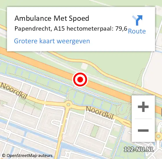 Locatie op kaart van de 112 melding: Ambulance Met Spoed Naar Papendrecht, A15 hectometerpaal: 79,6 op 27 september 2021 16:53