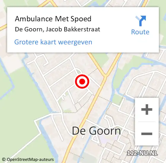 Locatie op kaart van de 112 melding: Ambulance Met Spoed Naar De Goorn, Jacob Bakkerstraat op 27 september 2021 17:11