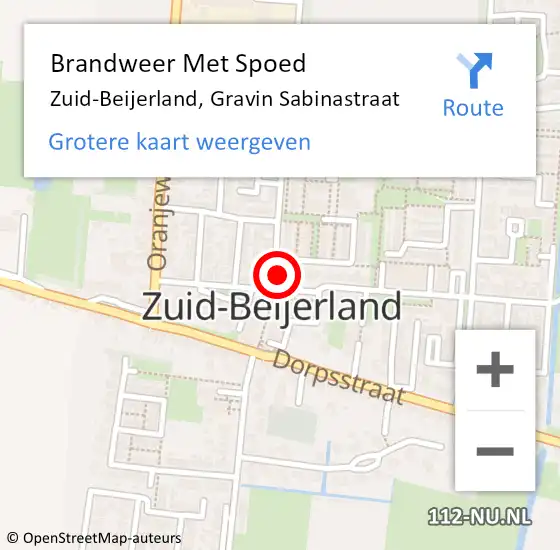 Locatie op kaart van de 112 melding: Brandweer Met Spoed Naar Zuid-Beijerland, Gravin Sabinastraat op 27 september 2021 17:17