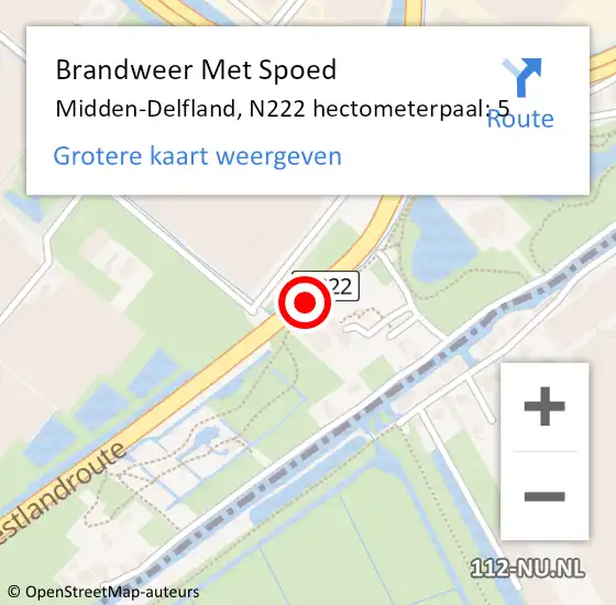 Locatie op kaart van de 112 melding: Brandweer Met Spoed Naar Midden-Delfland, N222 hectometerpaal: 5 op 27 september 2021 17:31