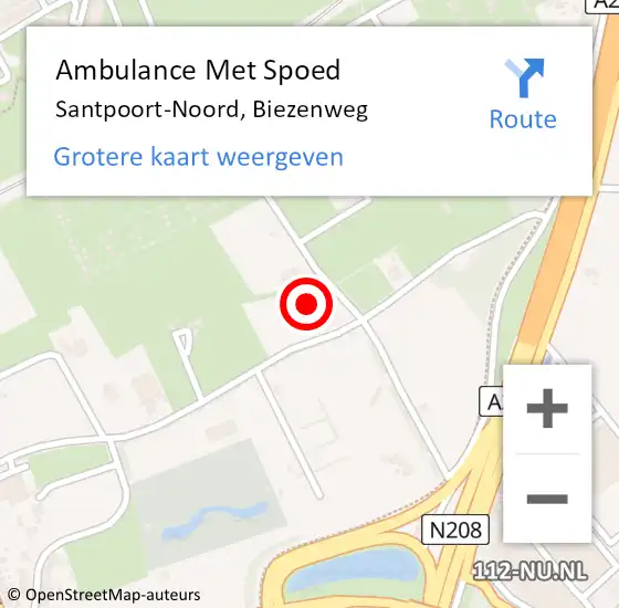 Locatie op kaart van de 112 melding: Ambulance Met Spoed Naar Santpoort-Noord, Biezenweg op 27 september 2021 18:09