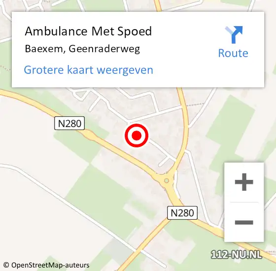 Locatie op kaart van de 112 melding: Ambulance Met Spoed Naar Baexem, Geenraderweg op 27 september 2021 18:18